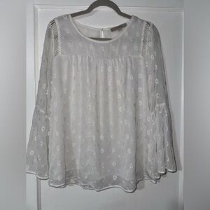 LOFT White Floral Embroidered Blouse